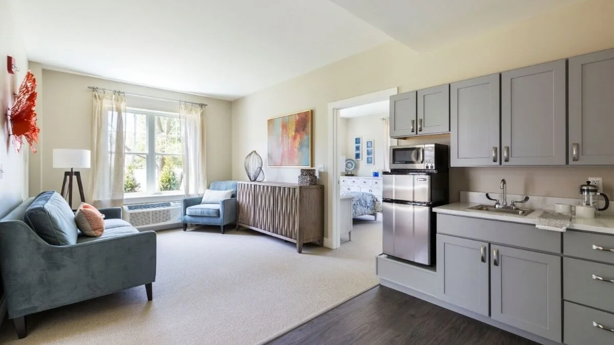 Bright common area in a Colorado senior living community